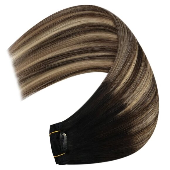 Human Hair Extensions Clip in Ombre Black to Brown Blonde 20 Inch 120G - Picture 8 of 9